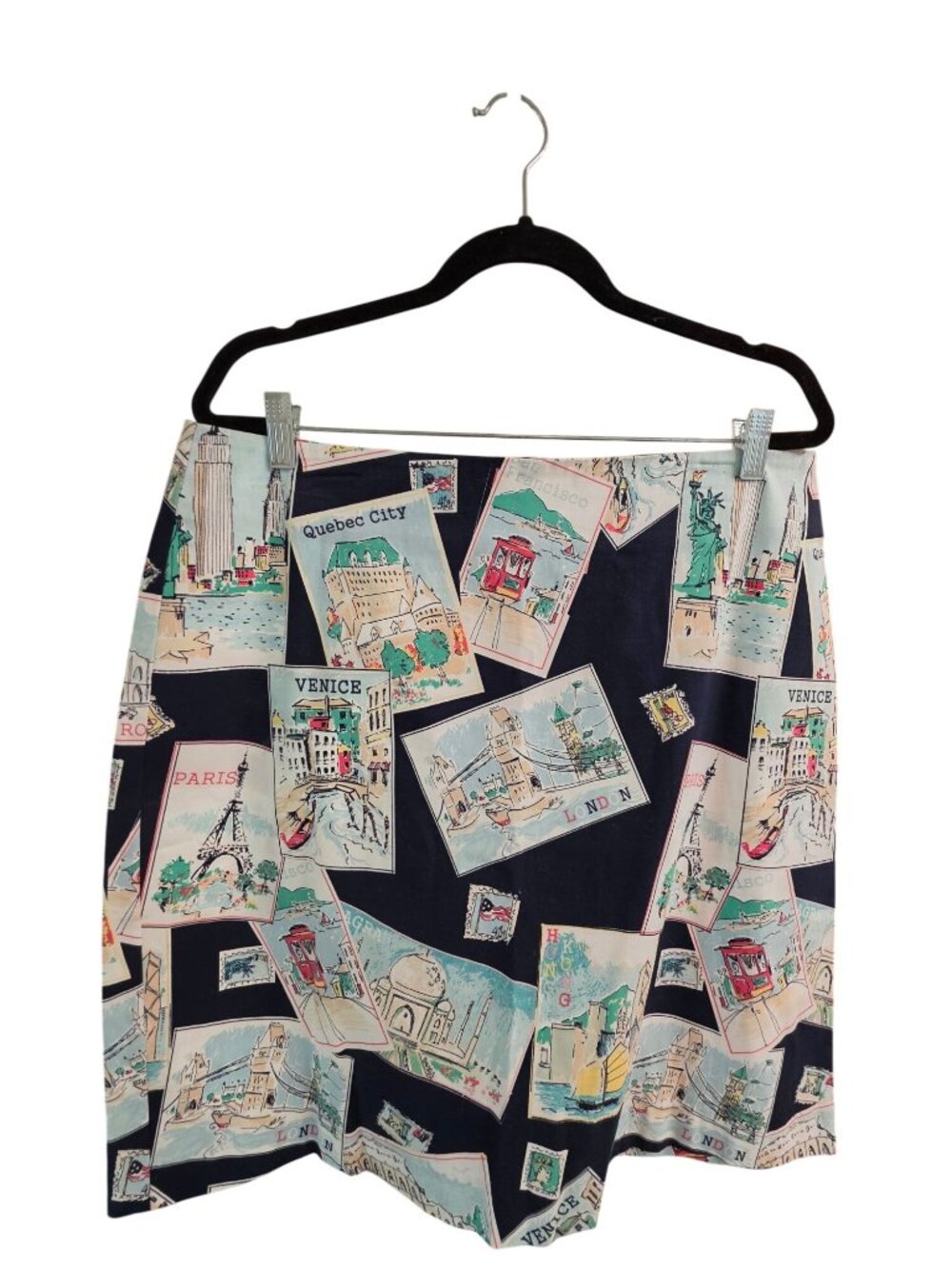 Talbots Postcard Travel Print Pencil Skirt Blue 14